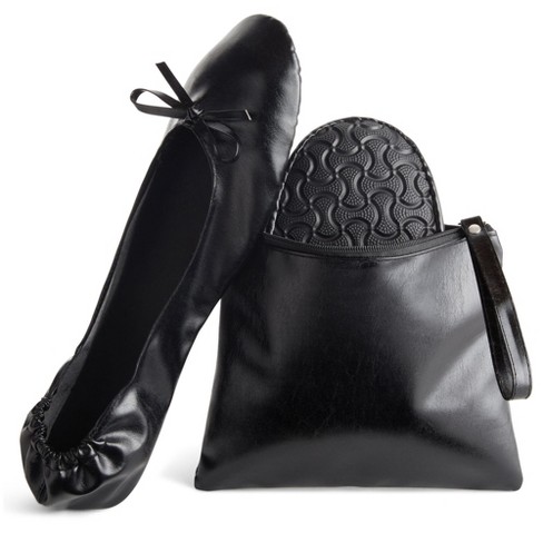 Rose Cheeks Ballet Flats For Women Girls Foldable Roll Up Shoes With Pouch black m Us 7 8 Target