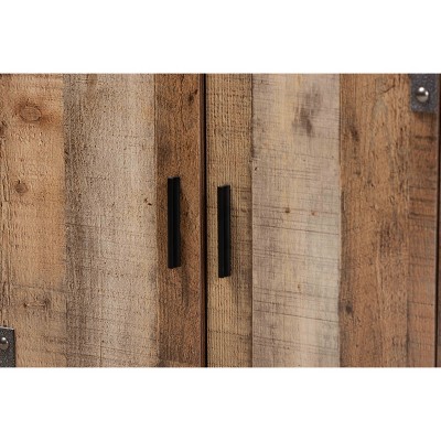 Rustic Brown Wood 3-Door Shoe Cabinet with Metal Accents