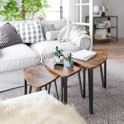 Industrial Nesting Coffee Table Set with Particleboard and Steel Frame, Vintage Black