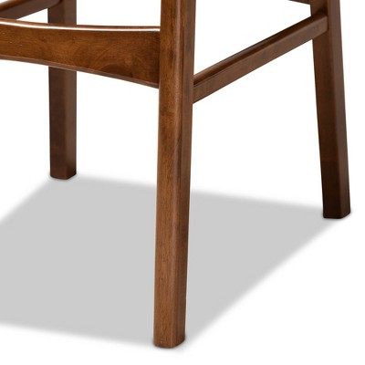 Katya Adjustable Walnut Wood Bar Stool Set in Sand Fabric