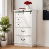 VANIRROR 51" Farmhouse Drawer Chest with Sliding Door, Tall Cabinet Organizer with Adjustable Shelves and 5 Drawers, White Accent Cabinet for Bedroom - 2 of 4