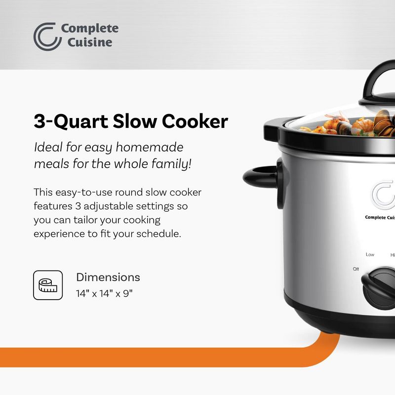 Complete Cuisine CC-3000-SL 3-Quart Round Stainless-Steel Slow Cooker, 2 of 7