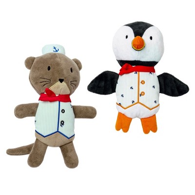 FurHaven Pet Products Dapper Dandies Plush Dog Toy Set - Nautical Collection - Otter & Puffin (2PK)