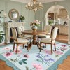 Floral Rugs for Living Room Bedroom Soft Washable Rug Scalloped Edge Plaid Pattern Area Rug Non-Slip Low Pile Rug - 2 of 4