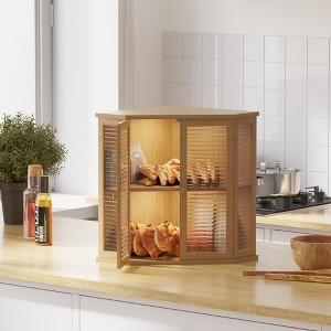 MOEPISY Corner bread box Bread Box for Kitchen Countertop (Natural wood) - 1 of 4