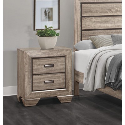 NicBex Nightstand with 2 Drawers,1pc Side Table with Black Cup Pulls  and Brown Finish,23.5 inch Bedside Table for Bedroom,Living Room,Brown/Gray