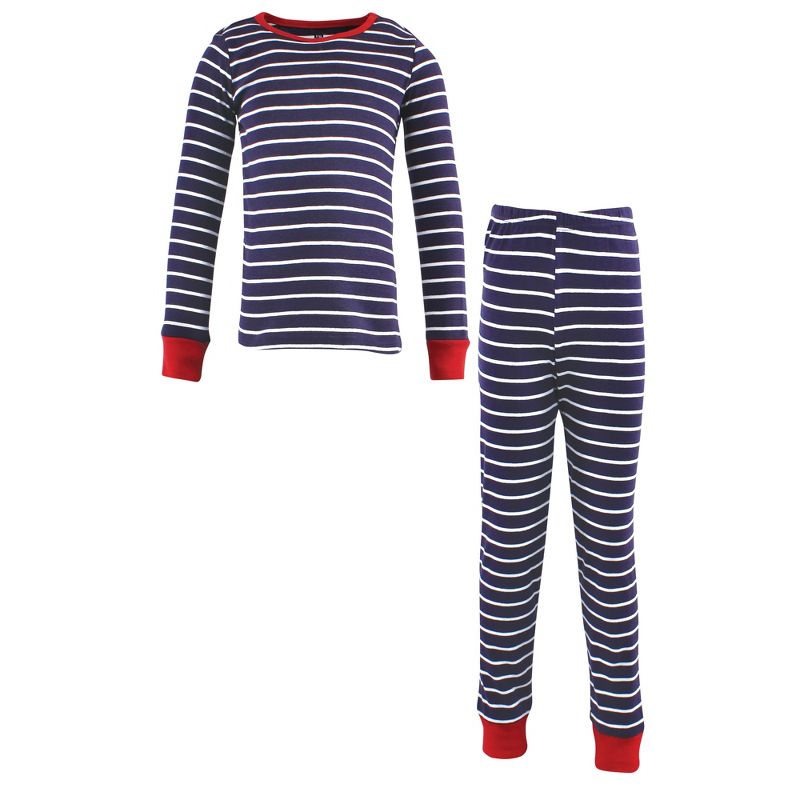 Hudson Baby Infant and Toddler Cotton Pajama Set, Navy Stripe Red, 1 of 5