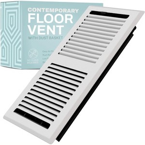 Home Intuition Contemporary Floor Vent Cover 4X10 Inch Floor Register with Mesh Cover Trap Heat and Air Walkable Metal Floor Vent for HVAC Duct, White - 1 of 4