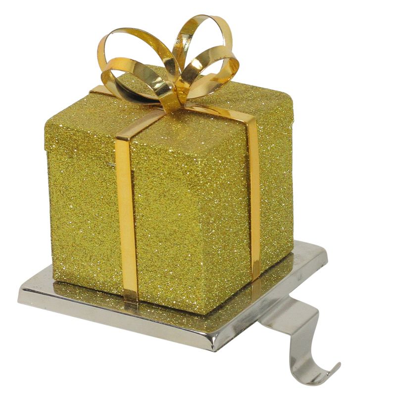 Northlight 5.5" Glitter Gold and Silver Gift Box Metal Christmas Stocking Holder, 1 of 4