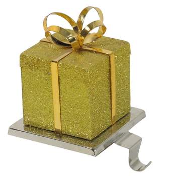 Northlight 5.5" Glitter Gold and Silver Gift Box Metal Christmas Stocking Holder