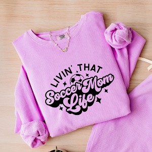 Simply Sage Market Women's Lightweight Garment Dyed Graphic Sweatshirt Soccer Mom Life - 1 of 4