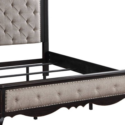 Chelmsford Queen Bed with Beige Tufted Upholstery and Antique Black Wood Frame