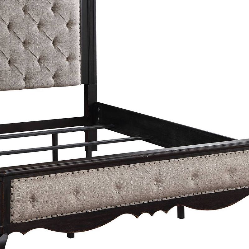 66.5&#34; Queen Bed Chelmsford Bed Beige Fabric Antique Black Finish - Acme Furniture, 3 of 9