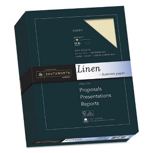 Southworth 25% Cotton Linen Business Paper, 24 lb Bond Weight, 8.5 x 11, Ivory, 500/Ream - 1 of 2