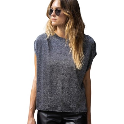 Amaryllis Women's Soft Relaxed Fit Top Gathered Up Gathered Shoulder Sleeves Versatile Sparkle Novelty Top