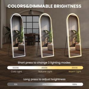 3 Color Lighting Mirror with LED Lights, 60"x16" Lighted Floor Standing Mirror with Stand - 1 of 4