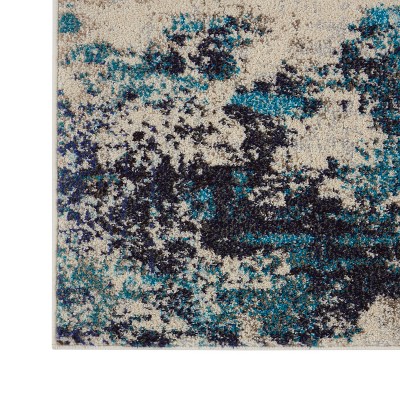 Oceanic Bliss Abstract Blue and White Synthetic 4' x 6' Rug