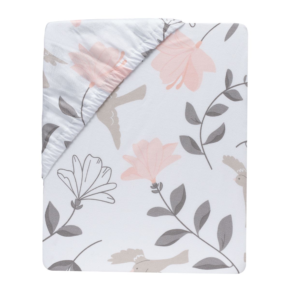 Lambs & Ivy Petals White/Pink/Gray Floral 100% Cotton Fitted Crib/Toddler Sheet - thumbnail 6