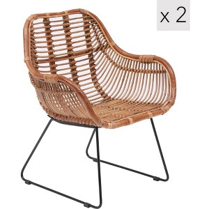 Nordlys Set of 2 Metal and Natural Rattan Dining Chairs, Exotic Boho ...