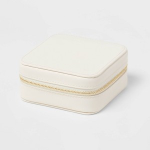 Small Travel Accessory Organizer Off-White - Brightroom™: Jewelry Storage with Inside Mirror, Faux Leather, Adult Use - 1 of 4