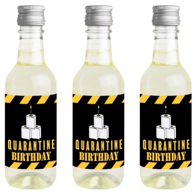 Big Dot of Happiness Happy Quarantine Birthday - Mini Wine Bottle Label Stickers - Social Distancing Party Favor Gift for Women and Men - Set of 16