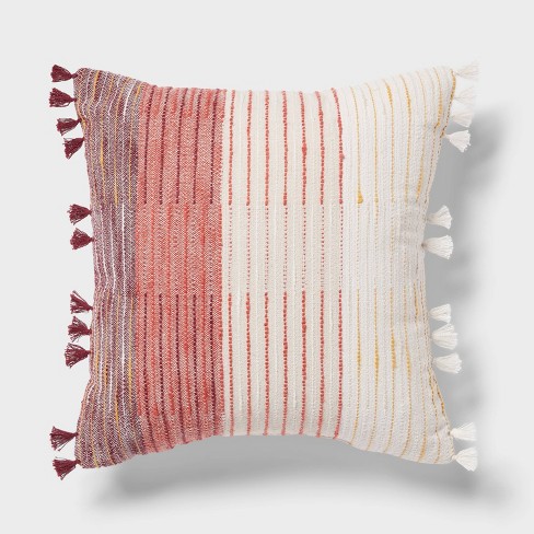 Woven Linework Dec Pillow Oblong Ivory plum Red dark Salmon Orange Threshold Cotton Fabric Indoor Decorative Accessory Target