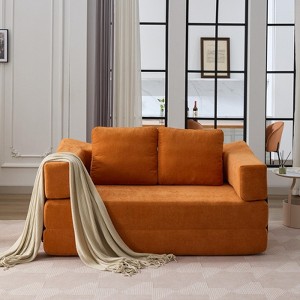 FURNIinspire Modern Minimalist Sofa, Fold-Out Sofa Bed, Convertible Chair Floor Couch for Living room, Bedroom, Orange, 33.5"*30"*17.3" - 1 of 4