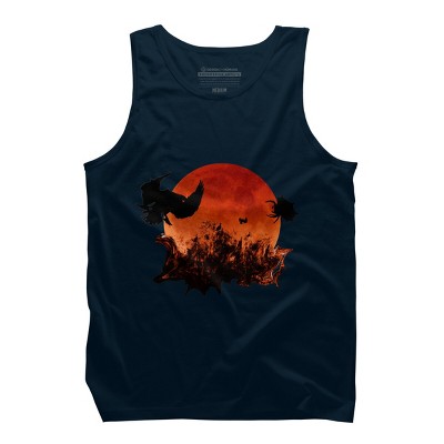 Men's Design By Humans Spooky Halloween Blood Moon Eclipse Ghostly Birds By KateLCardsNMore Tank Top