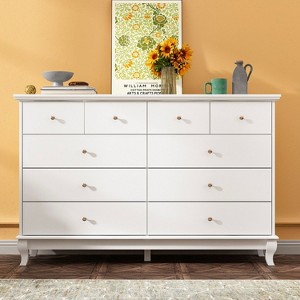 Hitow 10 Drawer Horizontal Dresser with Round Metal Knobs Modern Chest of Drawers - 1 of 4