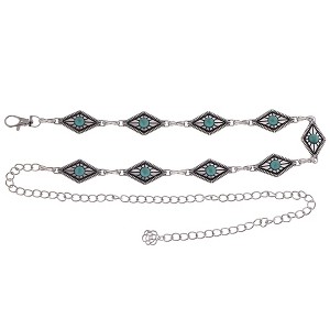 Anna-Kaci Women's Waist Chain Belt with Diamond-Shaped Links and Turquoise Stone Accents - 1 of 4