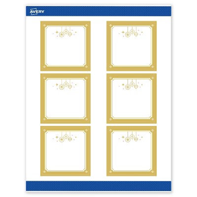 Avery Labels, 3" x 3", Gold-Metallic Ornaments, Matte, 60ct