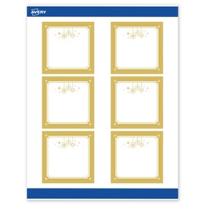 Avery Labels, 3" x 3", Gold-Metallic Ornaments, Matte, 60ct - 1 of 4