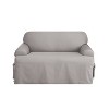 Duck T Cushion Loveseat Slipcover Gray - Sure Fit: Cotton, Indoor Stretch Fit Furniture Protector - 2 of 4