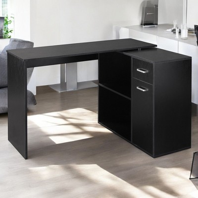 Alilang 46.00 Inch Modern Desk with Storage Shelves and Drawer - Black