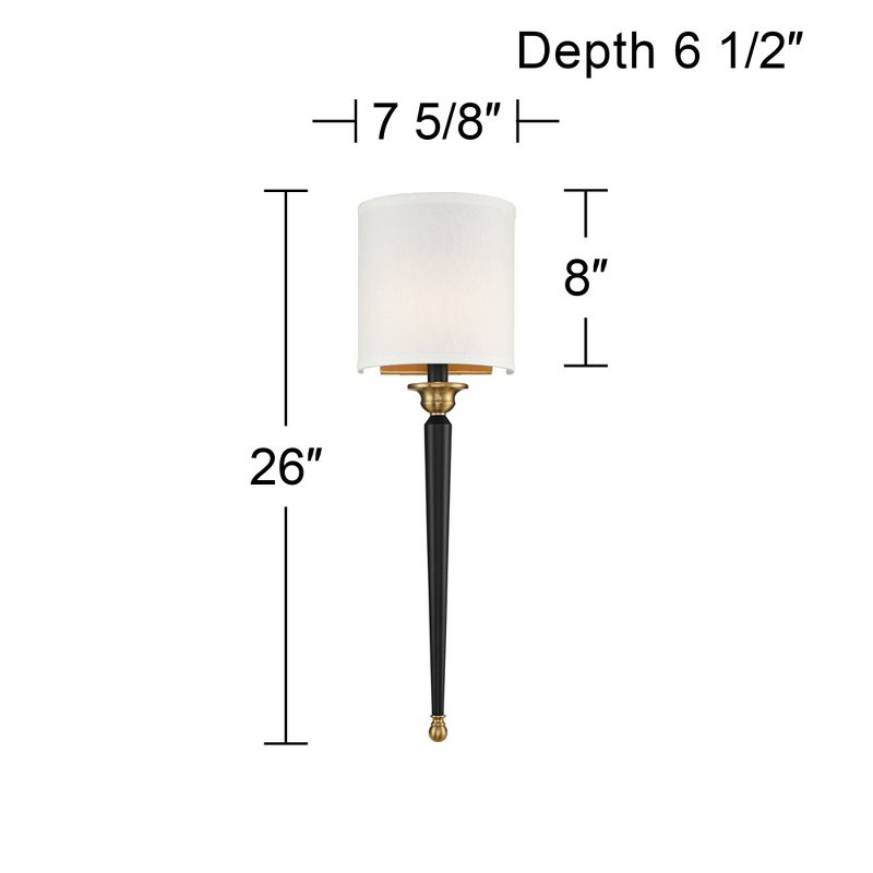 Possini Euro Modern Wall Sconce Lighting Black Brass Hardwired 7 1/2" Wide Fixture Off-White Shade for Bedroom Bedside Living Room, 4 of 8