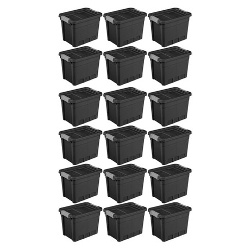 Sterilite 10 Gallon Plastic Stacker Tote, Heavy Duty Lidded Storage Bin  Container For Stackable Garage And Basement Organization, Black, 6-pack :  Target