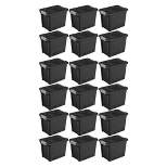 Sterilite 7.5 Gallon Stackable Rugged Industrial Storage Tote Containers with Gray Latching Clip Lids for Garage, Attic, or Worksite, Black