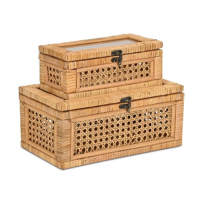 Cheung's Brielle Set of 2 Rectangular Rattan & Glass Boxes