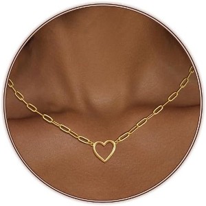 Gold Silver Plated Heart Choker Necklace Dainty Love Jewelry Gift Paperclip Open Heart-Gold - 1 of 4