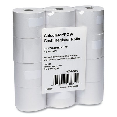 Iconex Impact Bond Paper Rolls, 2.25" x 150 ft, White, 12/Pack