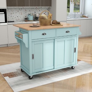 Drop-Leaf Countertop Kitchen Island, Kitchen Cart with Concealed Sliding Barn Door, Adjustable Shelf, 4 Wheels and 2 Drawers-ModernLuxe - 1 of 4