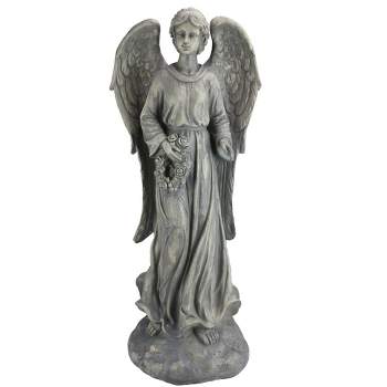 Northlight 26" Distressed Finish Angel with Floral Wreath Outdoor Garden Figure