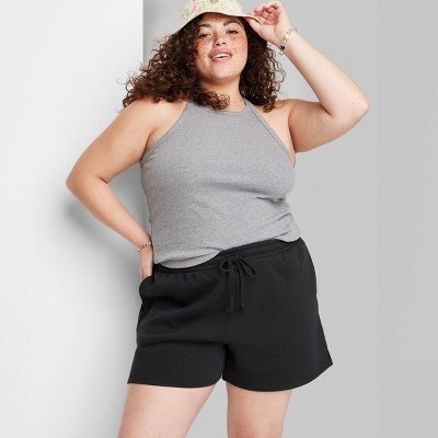 Plus Black Ribbed Bike Shorts, Plus Size