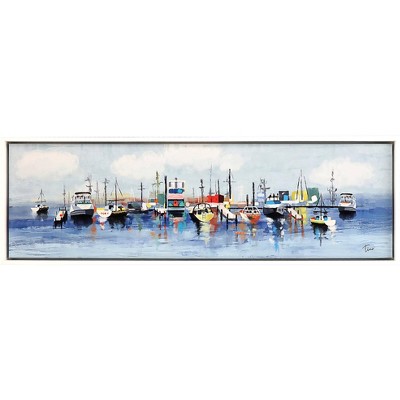 Paragon Marina in the Fog 50" Wide Giclee Framed Canvas Wall Art