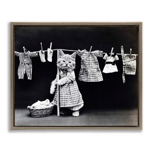 Stupell Industries Kitten Does The Laundry Floating Frame Canvas Art - 1 of 4
