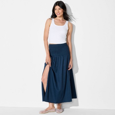Women's Smocked Waist Linen Blend Maxi Skirt - Wild Fable™