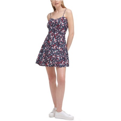 Calvin Klein Womens Floral Spaghetti Strap Mini Dress
