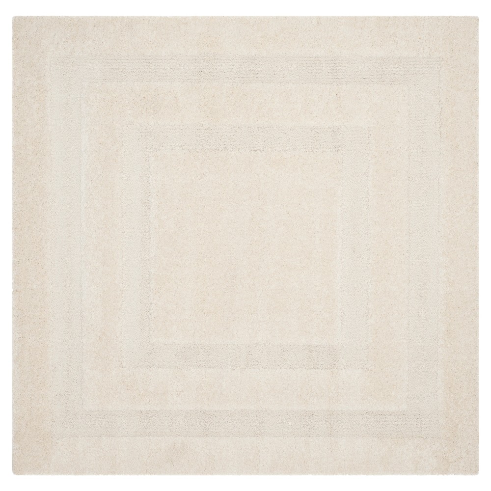 6'7inx6'7in Creme Abstract Shag/Flokati Loomed Square Area Rug - Safavieh