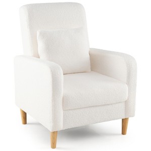 Tangkula Accent Chair w/Lumbar Pillow Teddy Fleece Cover Rubber Wood Legs for Living Room - 1 of 4