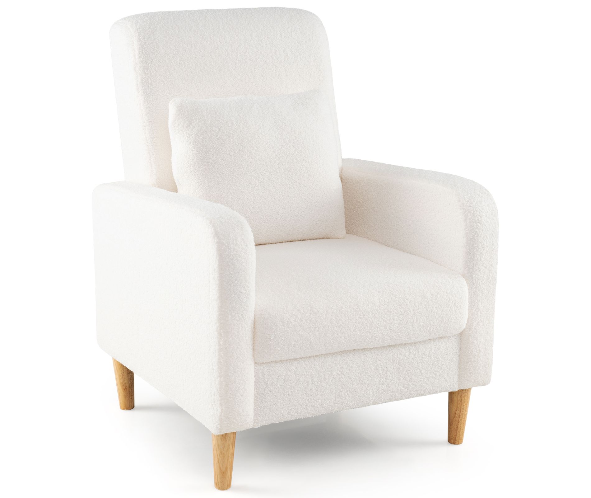 Costway Accent Chair w/Lumbar Pillow Teddy Fleece Cover Rubber Wood Legs for Living Room